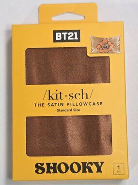 Kitsch x BT21 Shooky Satin Pillowcase Standard Size Zipper Brown BTS Merch NWT